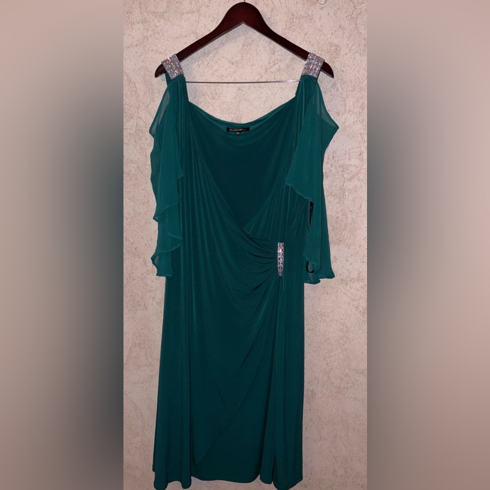 Glamour Nights Cold Shoulder Cap Sleeve Rhinestone Strap Dress